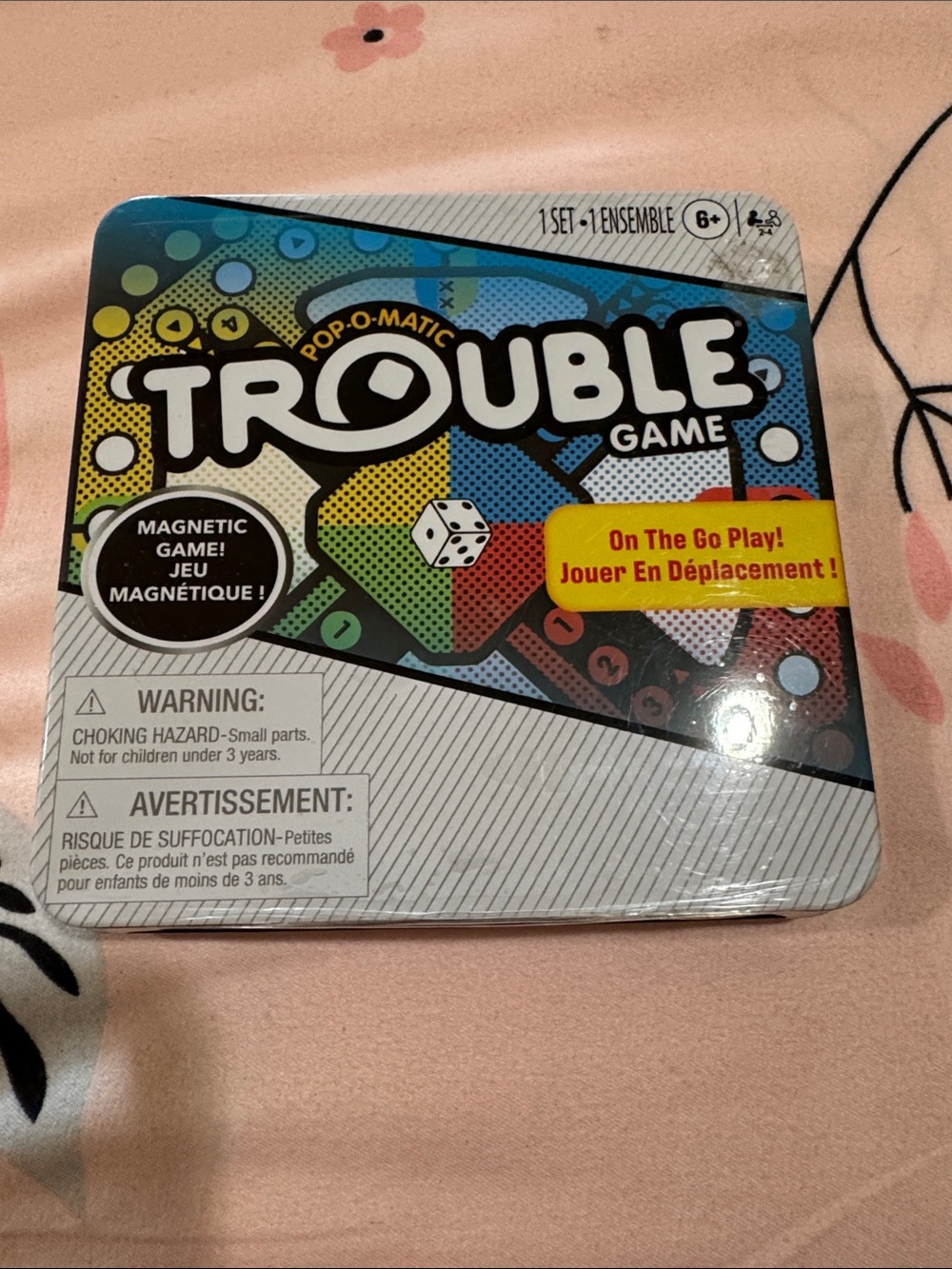 Hasbro Trouble Game Magnetic Travel Tin - Blue, Yellow, Red, Green, Black, White